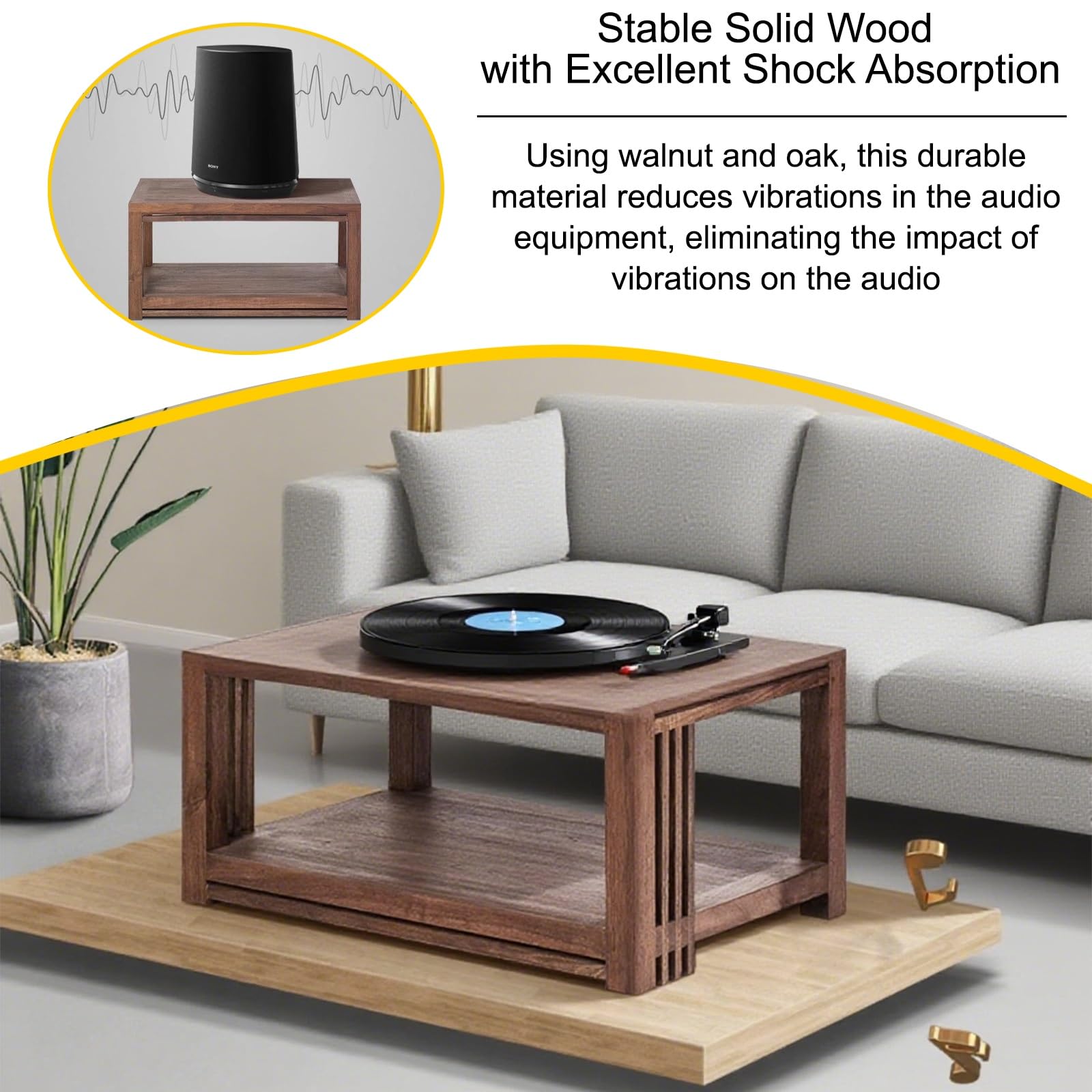 Moderner AV-Ständer aus Holz für TV und Plattenspieler, multifunktionales Unterhaltungsregal für Wohnzimmer und Spielzimmer, stilvolle Aufbewahrungslösung (80 x 68 cm)