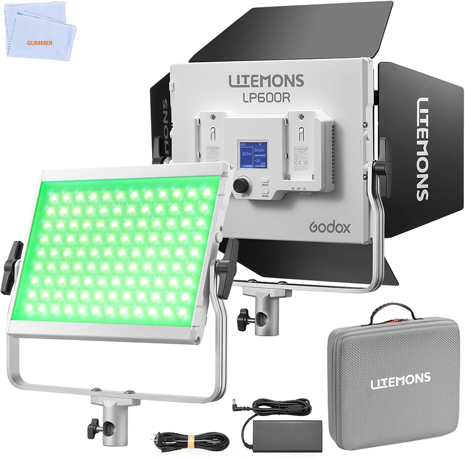 Godox Litemons LP600R RGB LED Light Panel W/APP Control,60W Studio Photography Lighting W/Barndoor,1800K -10000K,14 FX Modes/360°Rotatable/CRI 96+ TLCI 96+(Godox LP600R)