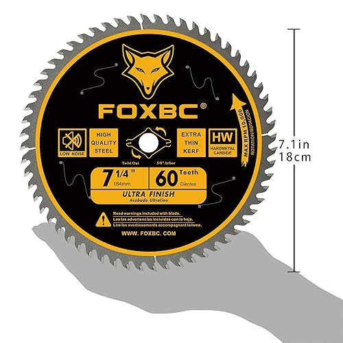 Miniatura 3 de FOXBC Hoja de sierra circular de 7-14 pulgadas, acabado ultrafino, 60 dientes, repuesto para Freud Diablo D0760A D0760X, DeWalt DWA171460 Hoja de