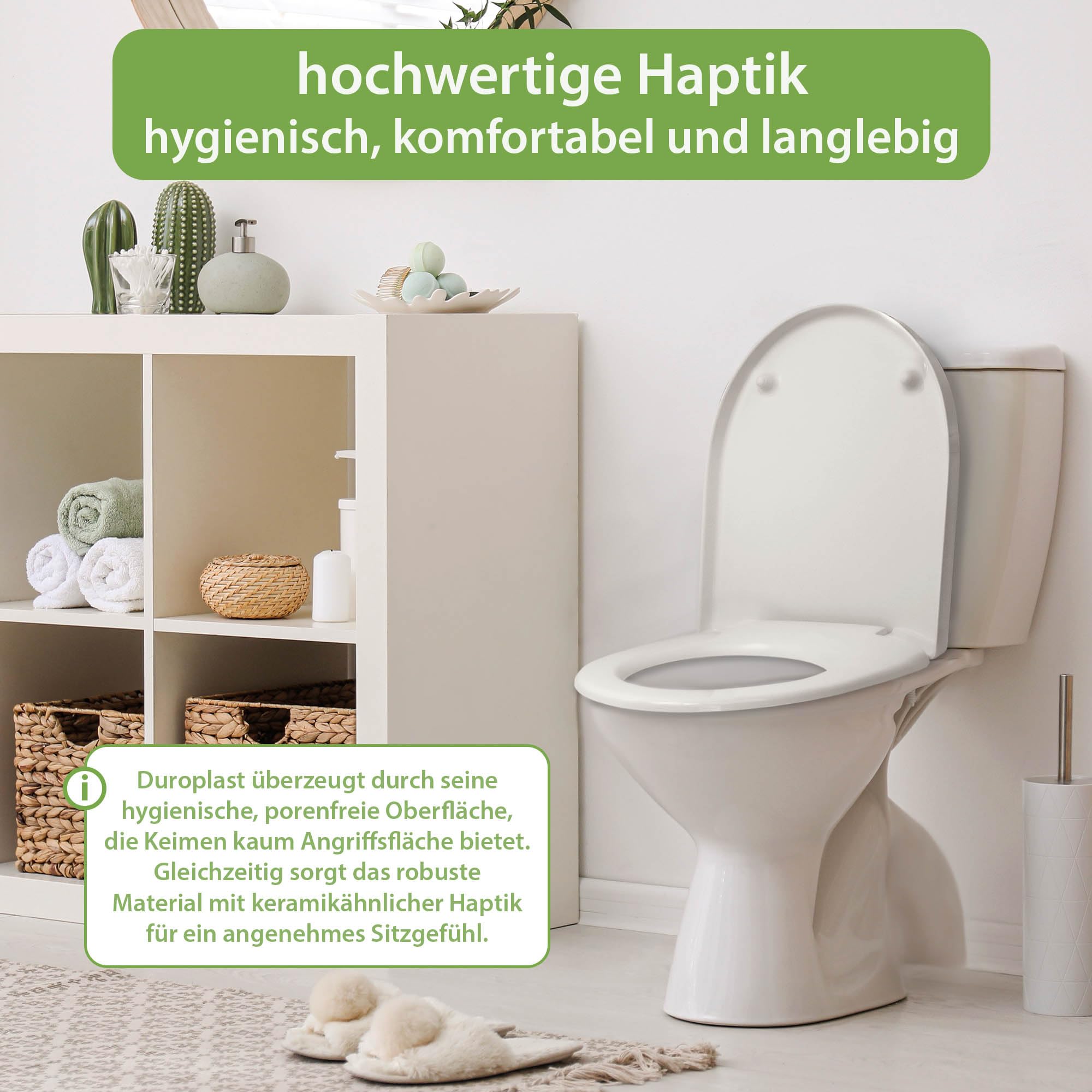 banjado WC Sitz mit Absenkautomatik D Form - Toilettendeckel mit Absenkautomatik D Form - Klodeckel Softclose - stabile Klobrille - Toilettensitz Weiß - Motiv Frosch