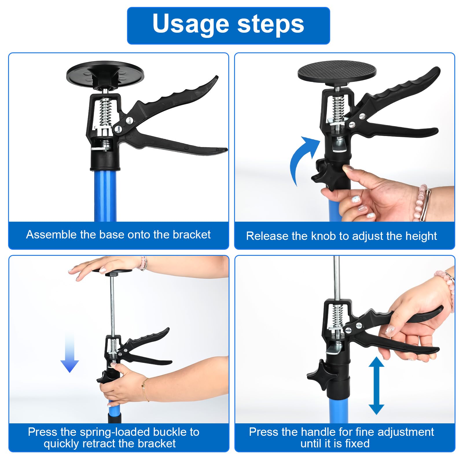 2 piezas de puntal de techo ajustable en altura 30-59cm, puntal de montaje telescópico, puntal metálico con capacidad de carga de 40kg, puntal de construcción, tensor de marco para renovación