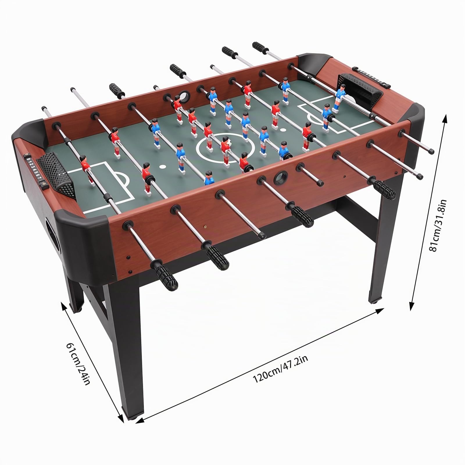 120 * 61 * 81cm Kickertisch, Tischfußballspiel, Tischfußball Spieltisch mit Anzeigetafel & Ball-Aufbewahrungsbox, für die Platzierung in Ihrem Wohnzimmer, Spielzimmer oder Büro Pausenbereich, Schwarz