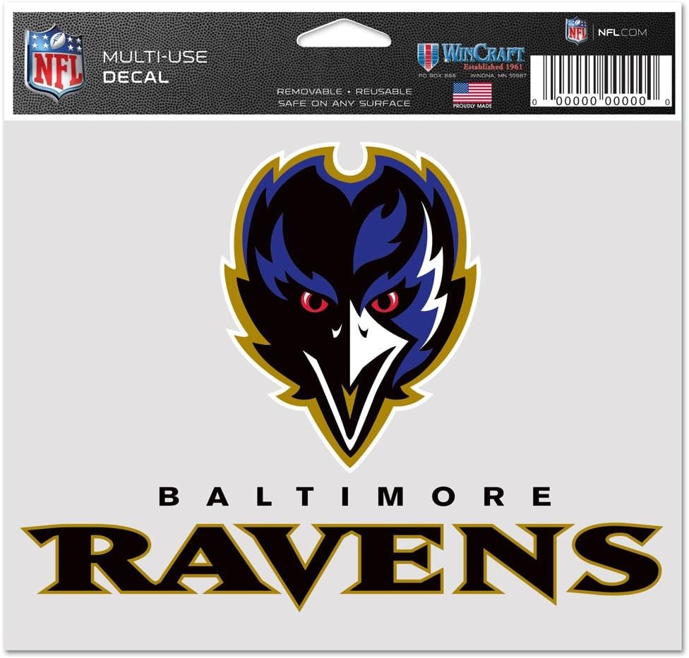 Baltimore Ravens Official NFL 4.5 inch x 6 inch Car Window Cling Decal