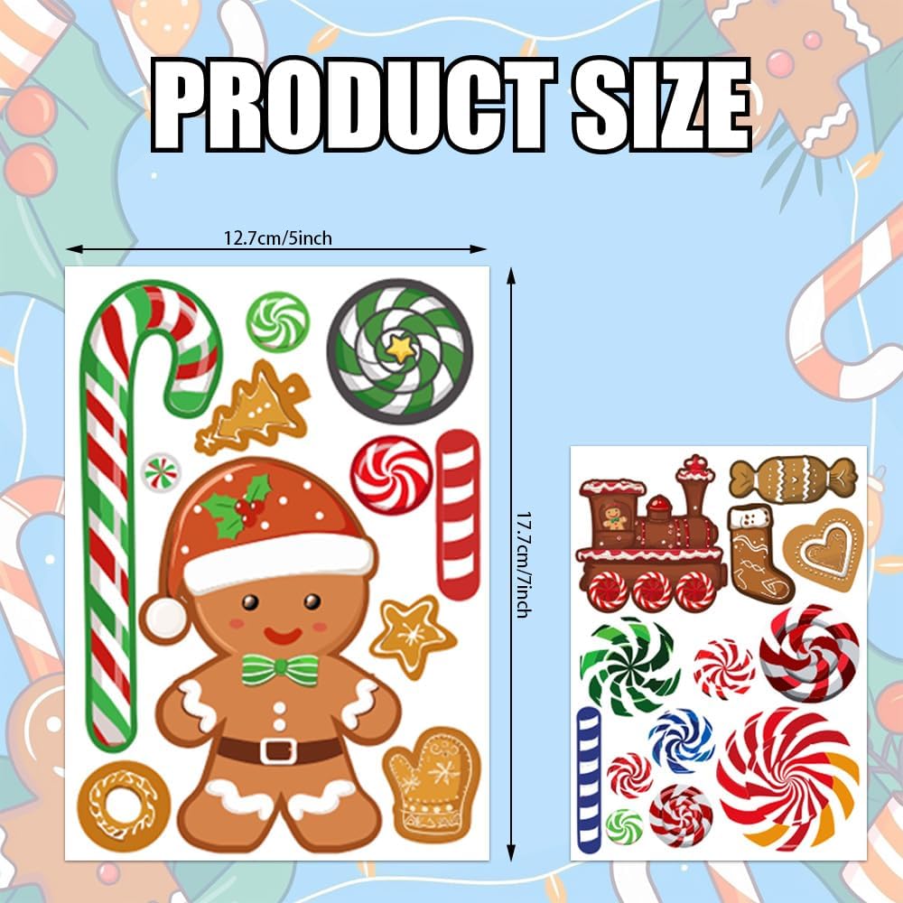 Candy Cane Stickers for Crafts 340PCS Christmas 3D Peppermint Bulk Holiday Gingerbread Man/House for Envelopes Cards Candyland Party Supplies Favors - Image 2