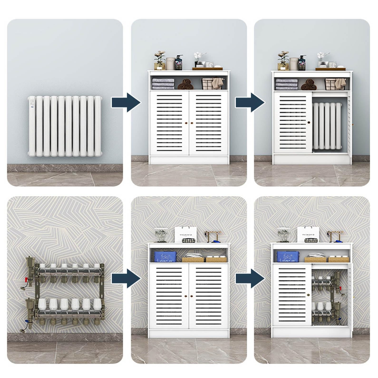 ZIHESY Cubre Radiador Vertical Moderno PVC Blanco (50x80x15cm) – Estante Decorativo Y Almacenamiento Para Salón Y Dormitorio