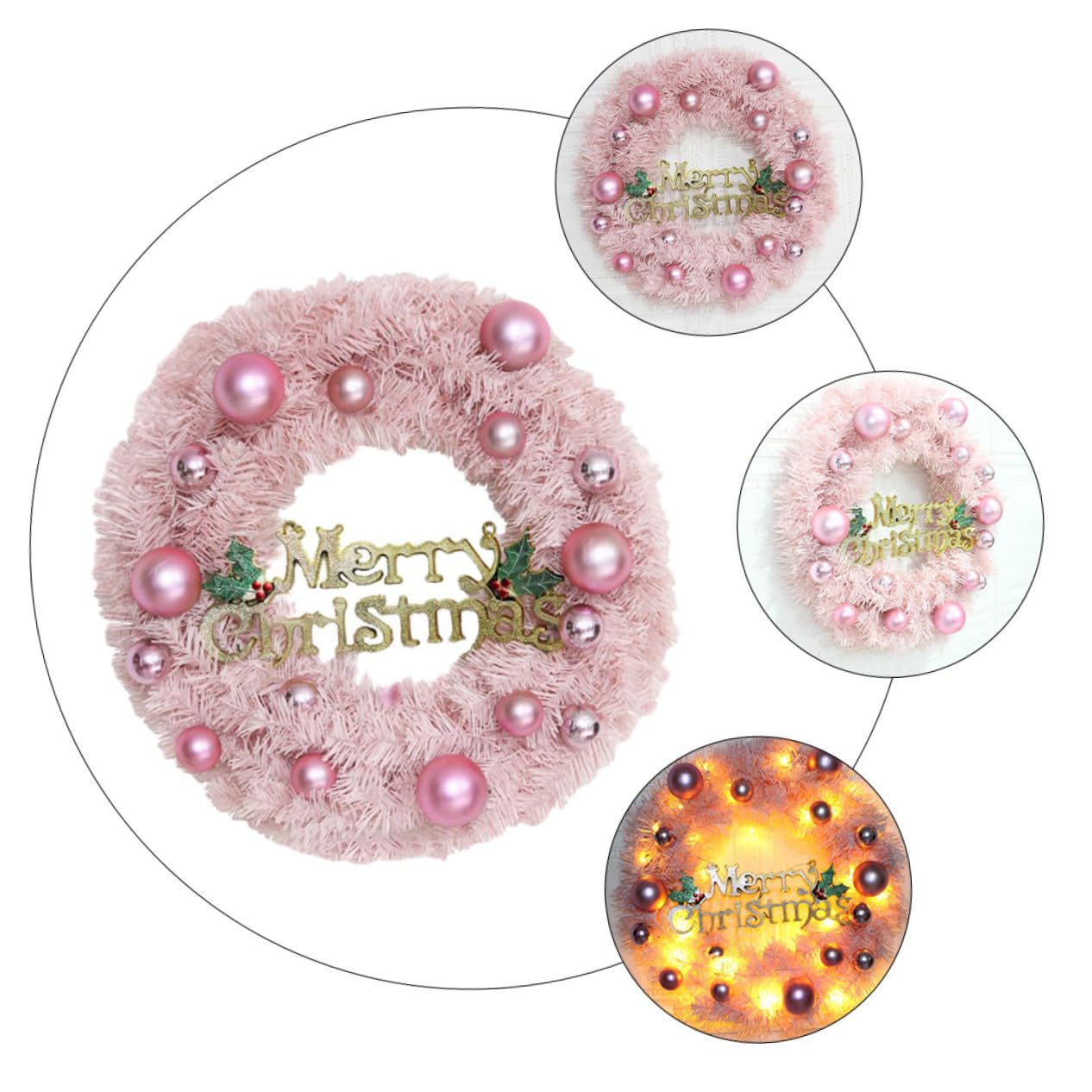 Guirnalda Navideña Rosa con Luces LED Decoración para Puerta y Pared Ambiente Festivo para Hogar y Comercio