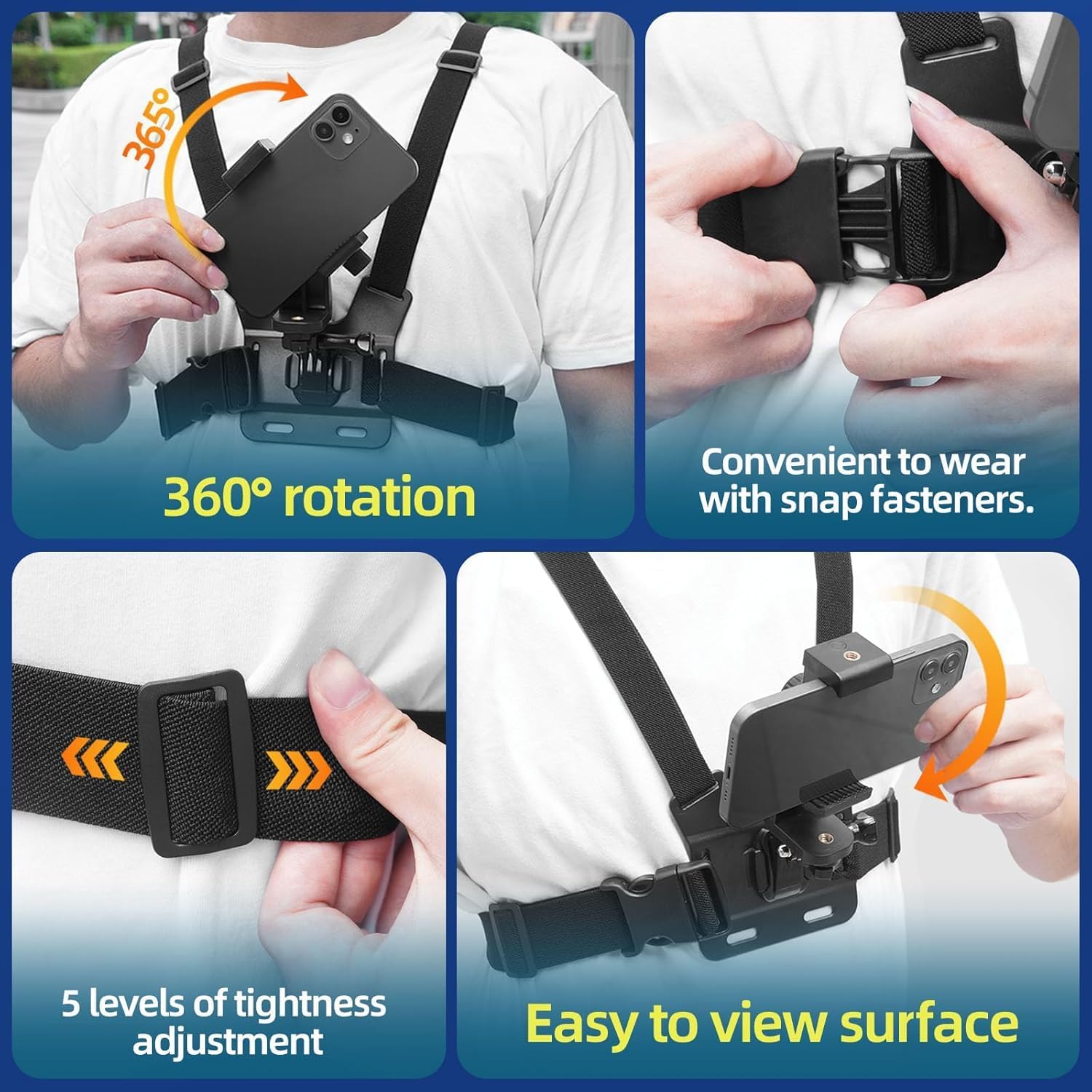 Mobile Phone Chest Mount Harness Strap Cell Phone Holder Mount for Video Recording Bike/Kayak/Fishing/Skateboard POV/VLOG for iPhone/Samsung for GoPro Hero 11 10 9 8/Insta360/DJI Action Camera, Black - Image 3