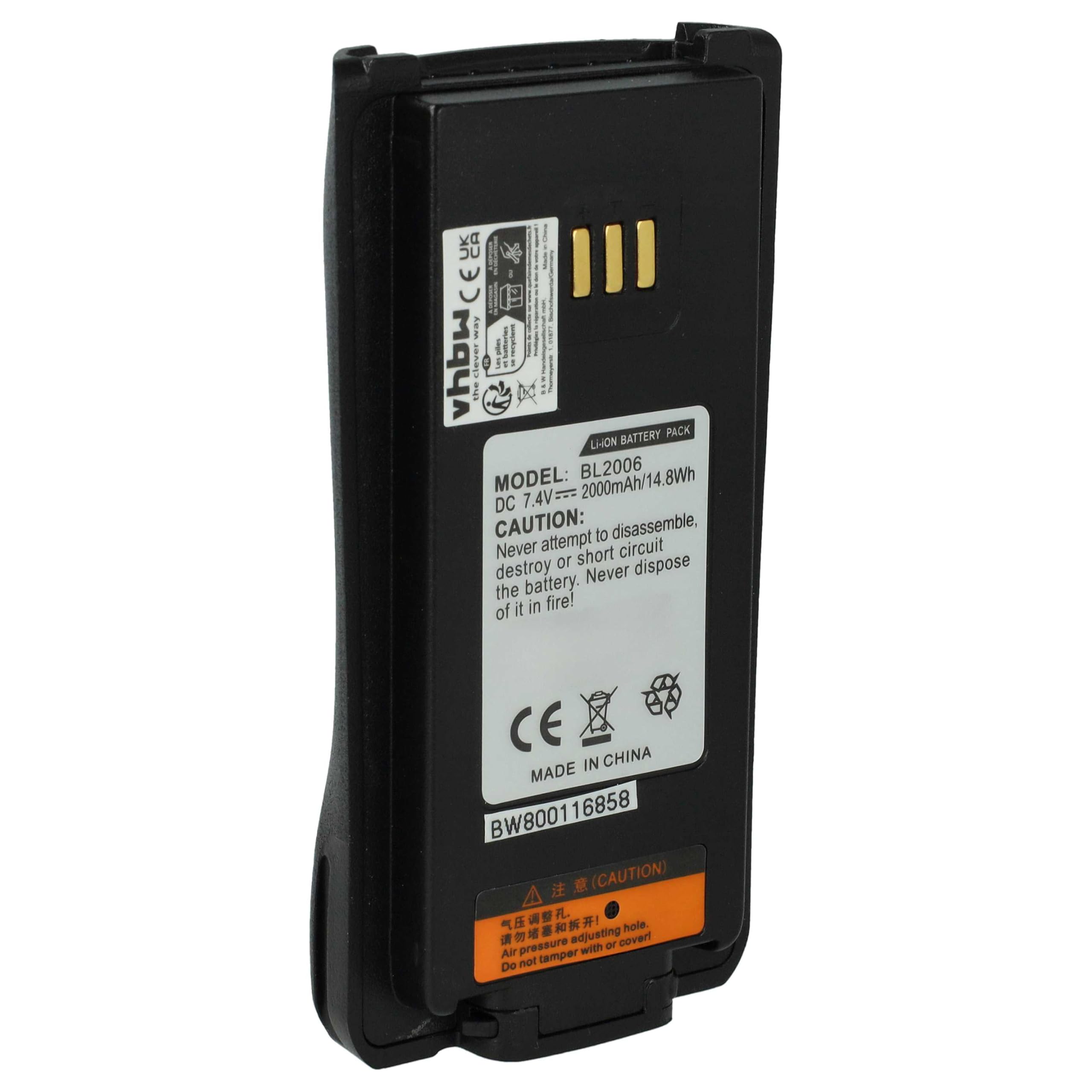 vhbw Batería reemplaza Hytera BL2503, BL2008, BL2006, BL3001 para Radio (2000 mAh, 7,4 V, Li-Ion)