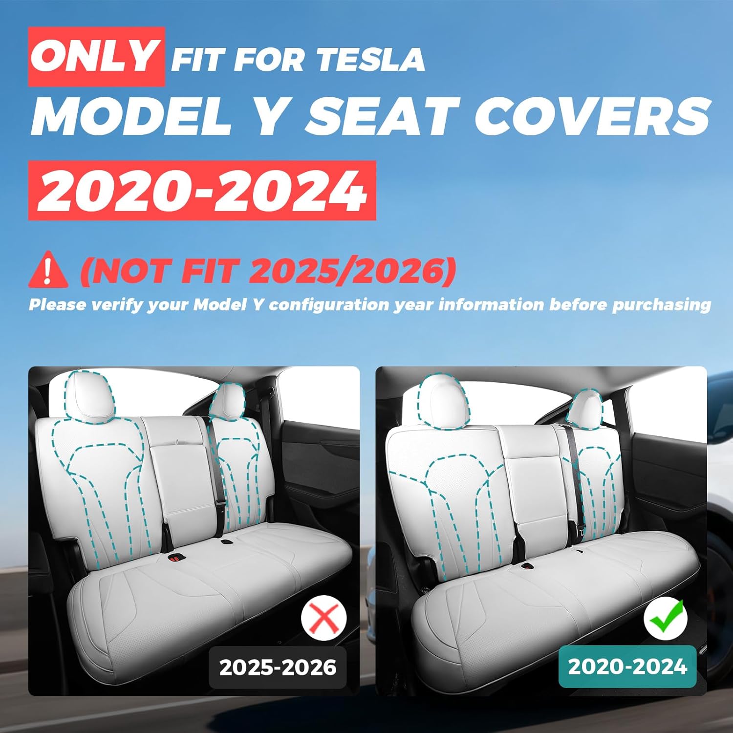 Upgrade for Tesla Model Y Seat Covers 2024 2023 2022 2021 2020(Not Fit 2025/2026) 5-Seater, Full Set Custom Fit, Waterproof Faux Leather, Breathable & Easy to Install – White