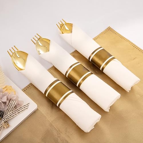 Vista 46 de Supernal Paquete de 60 servilletas preenrolladas con cubiertos de plástico dorado, juego de cubiertos desechables de primera calidad envueltos en Oro