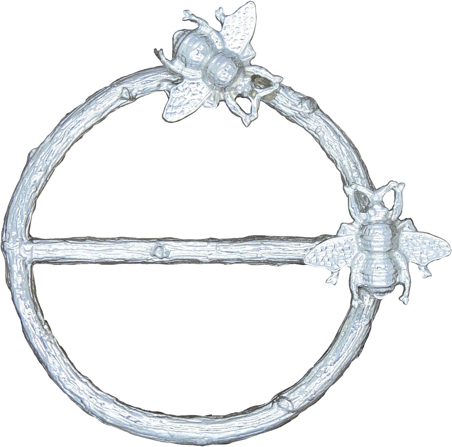 Fine Pewter Scarf Ring, Oak Twig with Two Bees Handcast by William Sturt