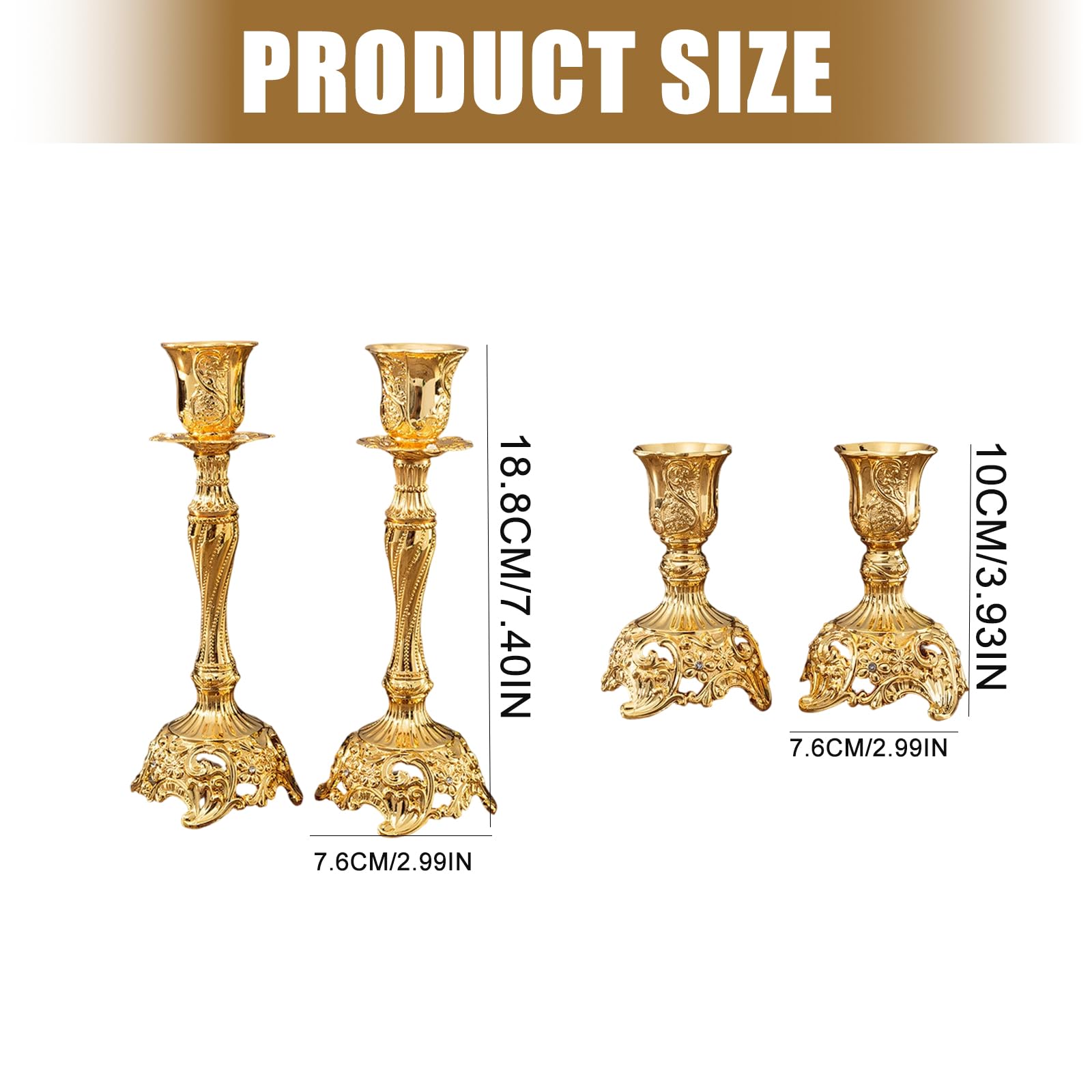 Lussuosi portacandele conici in metallo antico inciso, D