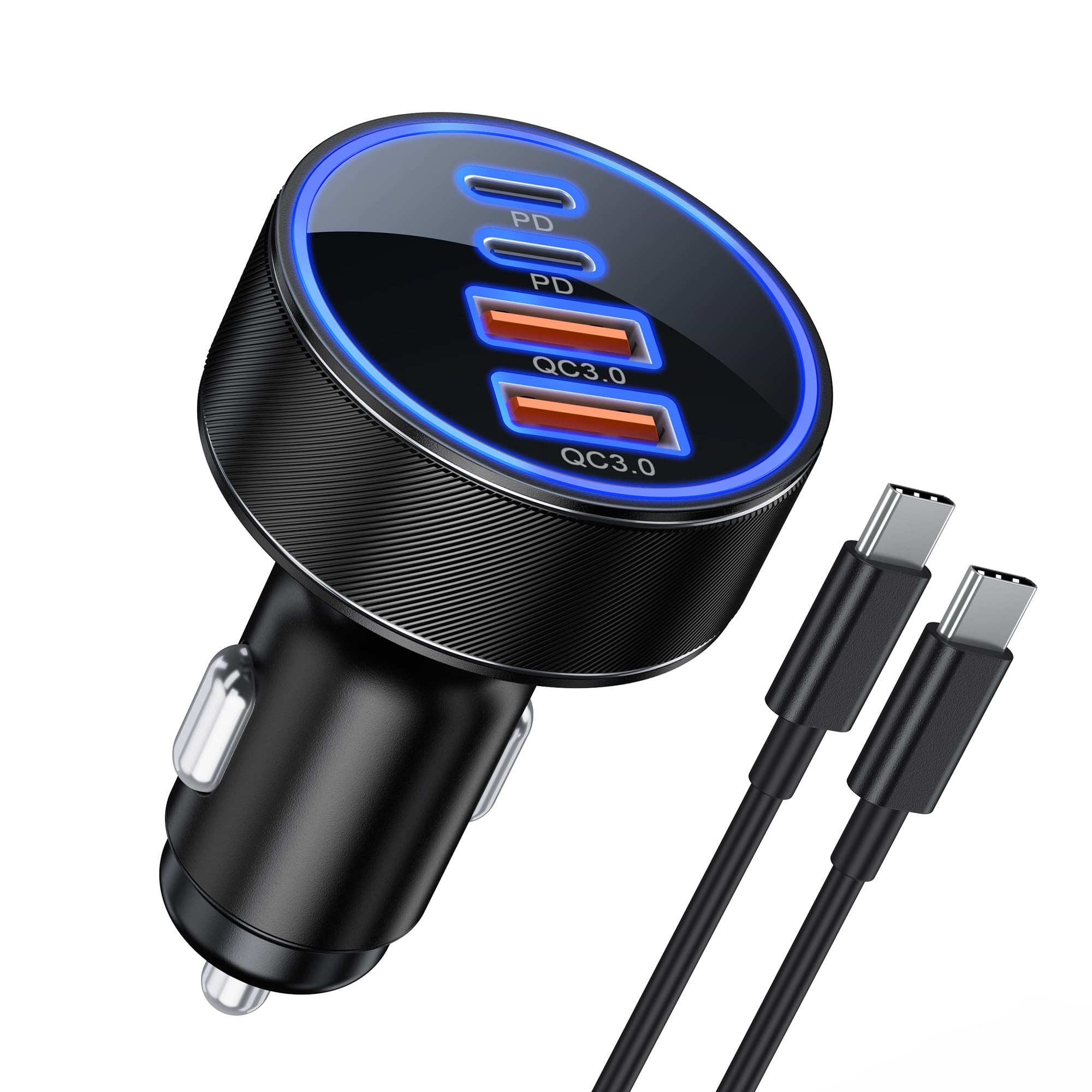 Chargeur de voiture USB-C, adaptateur allume-cigare à charge super rapide, multiport USB-C et USB-A PD/QC pour iPhone 17/16/15, iPad, MacBook, Samsung Galaxy, et autres appareils Android