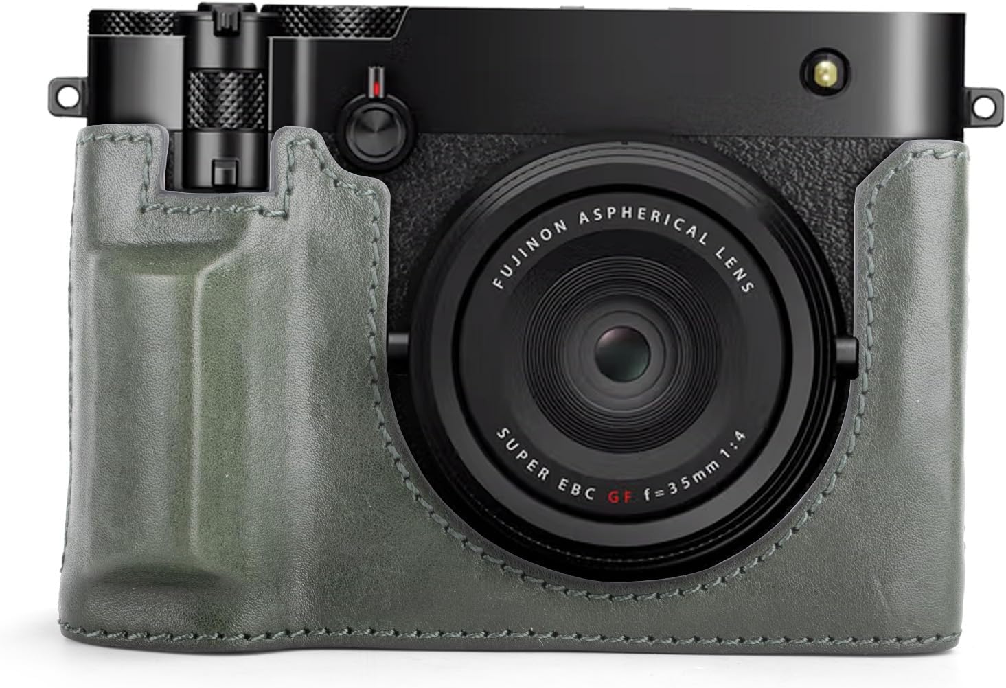 MUZIRI KINOKOO Fuji GFX100 RF Case, Genuine Leather Protective Half Case Compatible for Fuji GFX100 RF/GFX100RF Digital Camera - with Opening Bottom and Hand Grip Design - Green