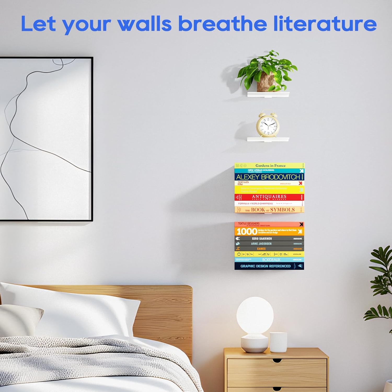 Invisible Bookshelf, Floating Book Shelves for Wall, Heavy Duty Wall Mounted Bookshelf for Storage, Hidden Book Organizer, Vertical Spine Shelf for Home and Office, 4 Pack, White