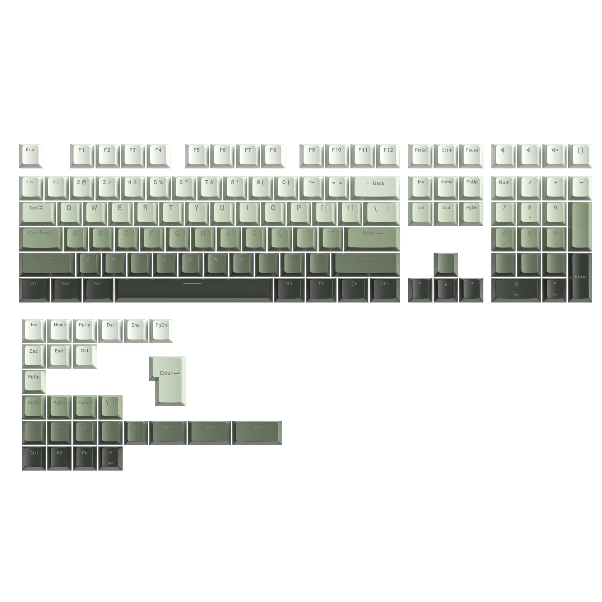 PBT Gradient Green Keycaps, Shine Through Cherry Profile Keycaps, Double Shot Custom Minimalist Style for MX Switched Mechanical Keyboard