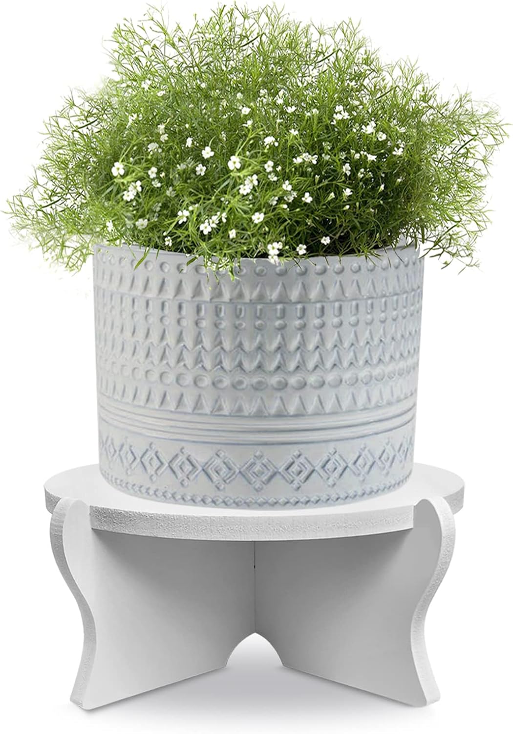 Deston 10" Plant Stand Indoor, Round Planter Holder, Flower Pot Display Stand Base, Bonsai Fish Tank Stool Rack, Modern Home Decor Use for Desktop, Bedside Table, Windowsill, Garden, White