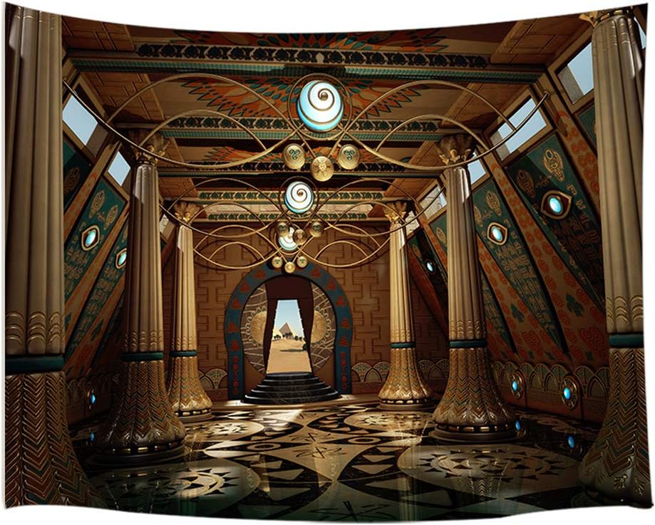 JAWO Egyptian Decor Tapestry Wall Hanging, Ancient Egyptian Temple Interior Murals and Carvings, Polyester Fabric Wall Tapestry for Home Living Room Bedroom Dorm Decor 80W X 60L Inches