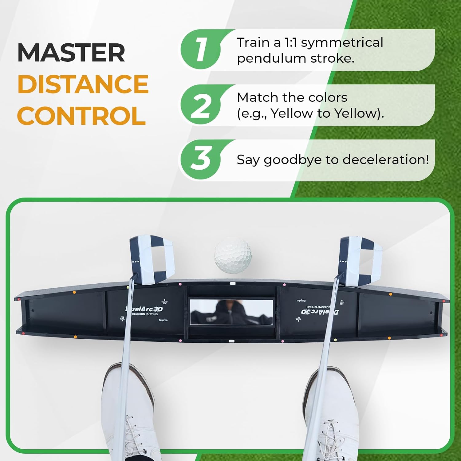DualArc 3D Precision Putting Track & Alignment Mirror - Golf Putting Training Aid with 12° & 15° Dual-Angle Paths - Color-Coded Distance Control System - Indoor/Outdoor Putter Practice Equipment