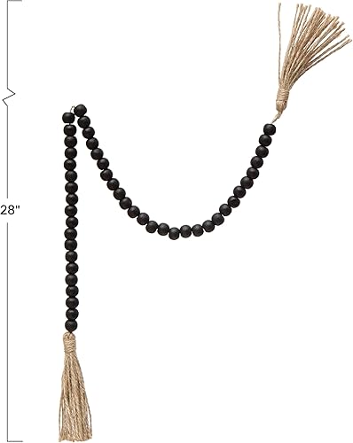 Miniatura 3 de Creative Co-Op Guirnalda de cuentas de madera con borlas de yute, color negro