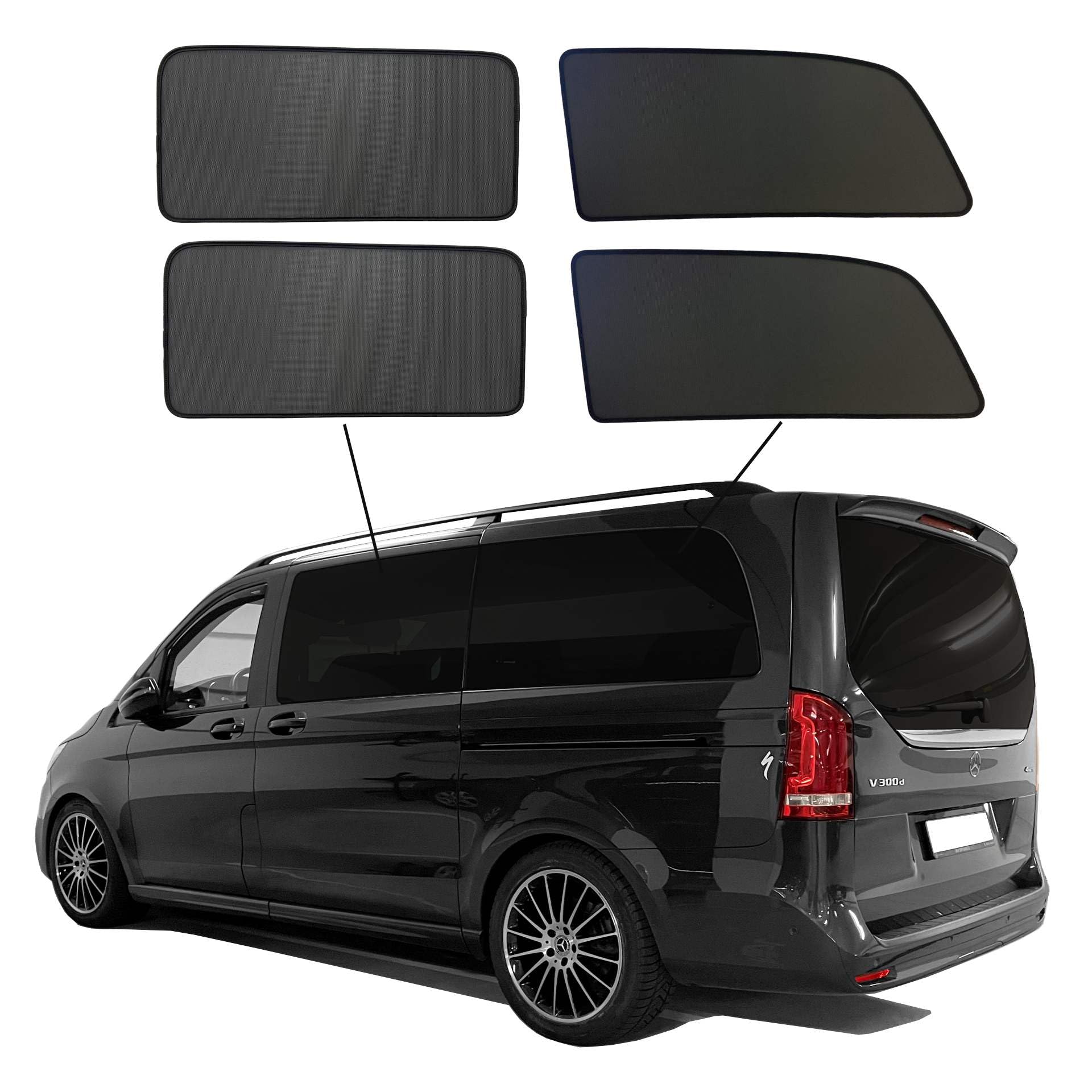 Premium SunClip Auto Sicht- & Sonnenschutz kompatibel mit Mercedes V-Klasse lang 2014-2024 (Seitenscheiben ohne Ausstellfenster) INKL Tasche | kompatibel mit Mercedes V-Klasse W447 (Langer Radstand) 2014-2024 ohne Ausstellfenster