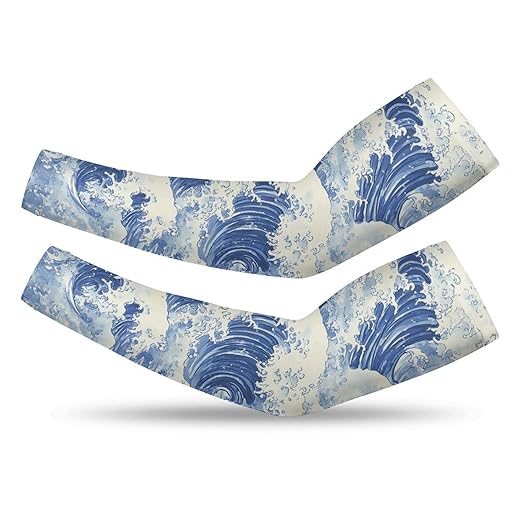 Japanese Ocean Waves Cooling Sun Protection Arm Sleeves Compression Sleeve Tattoo Cover Up