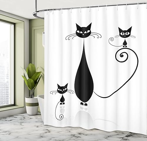 Miniatura 47 de Ambesonne Cortina de ducha de Navidad, estilo retro, palabras de deseos de Navidad con forma de árbol con adornos, juego de decoración de baño de