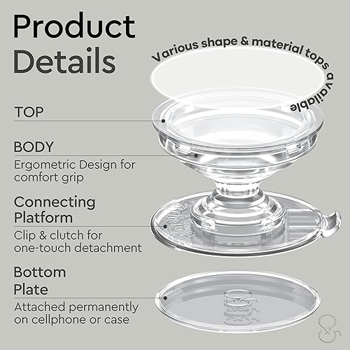 Miniatura 3 de COMMONKUNST Agarre y Kicktand para teléfono celular con forma de corazón de cristal plegable y multifuncional de cristal blanco