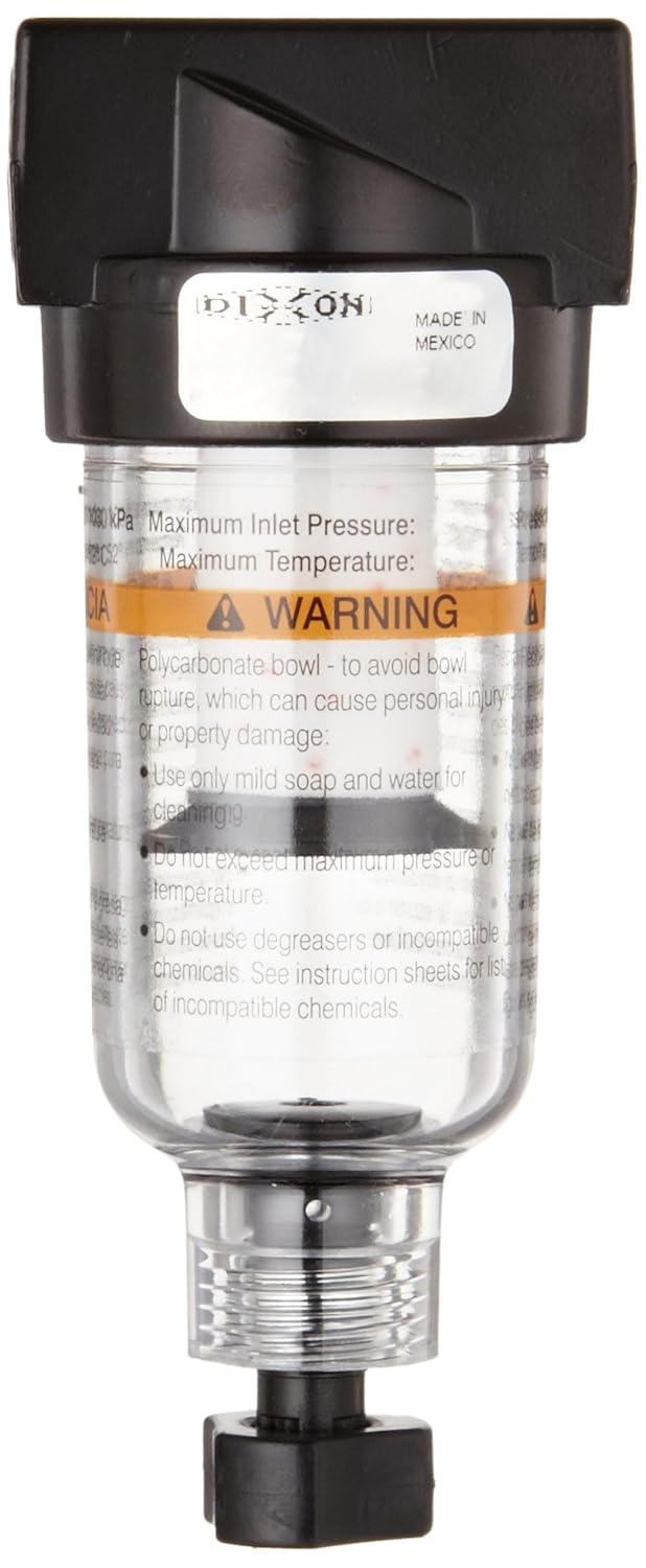 Dixon F03-02M Manual Drain Wilkerson Miniature Filter with Transparent Bowl, 1/4" Size, 24 SCFM Flow, 150 psig Pressure