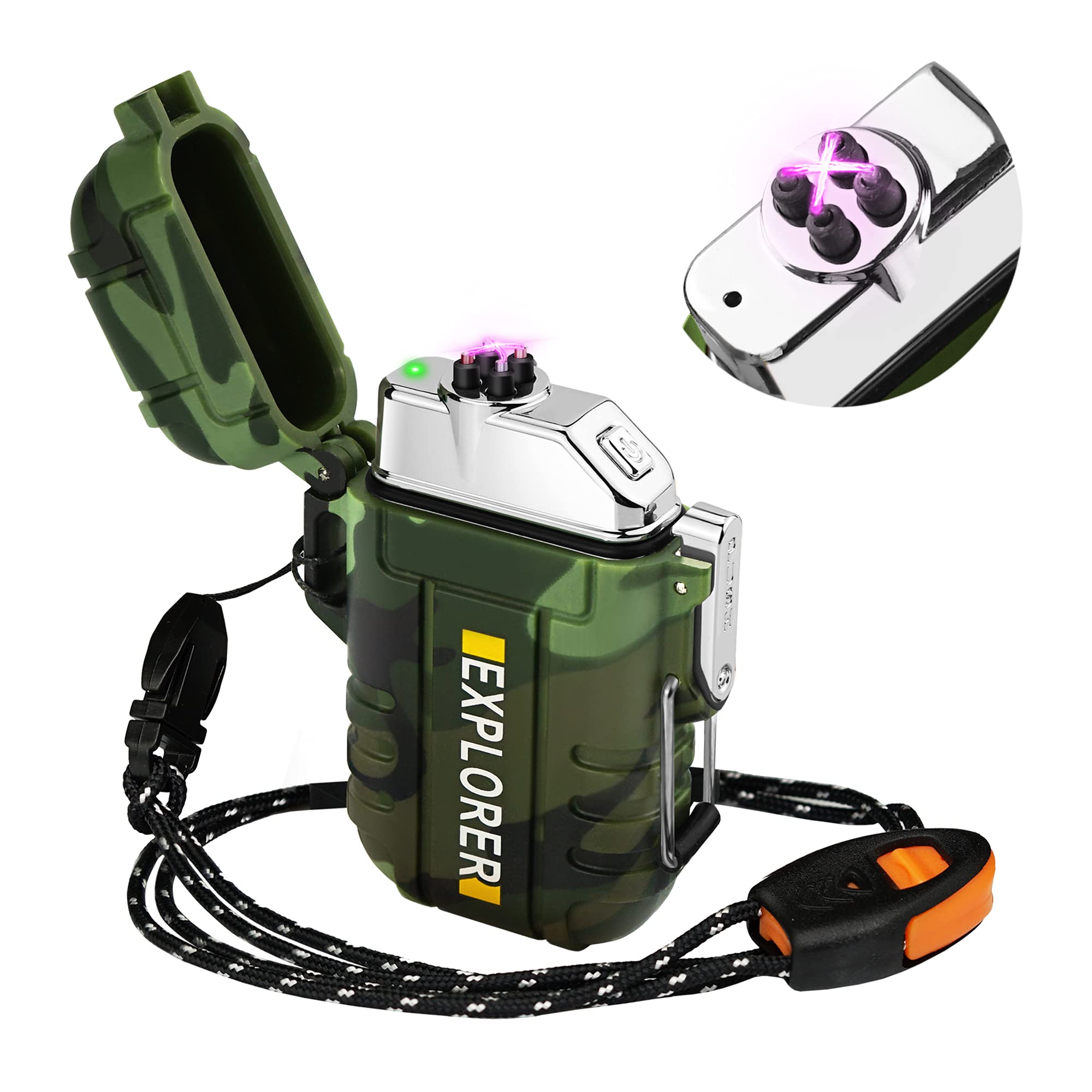 Lafagiet Waterproof Arc Lighter, Outdoor Dual Plasma Arc Lighter, USB Rechargeable Flameless Electric Lighters for Camping, Hiking, Survival Tactical (F13-Camouflage)