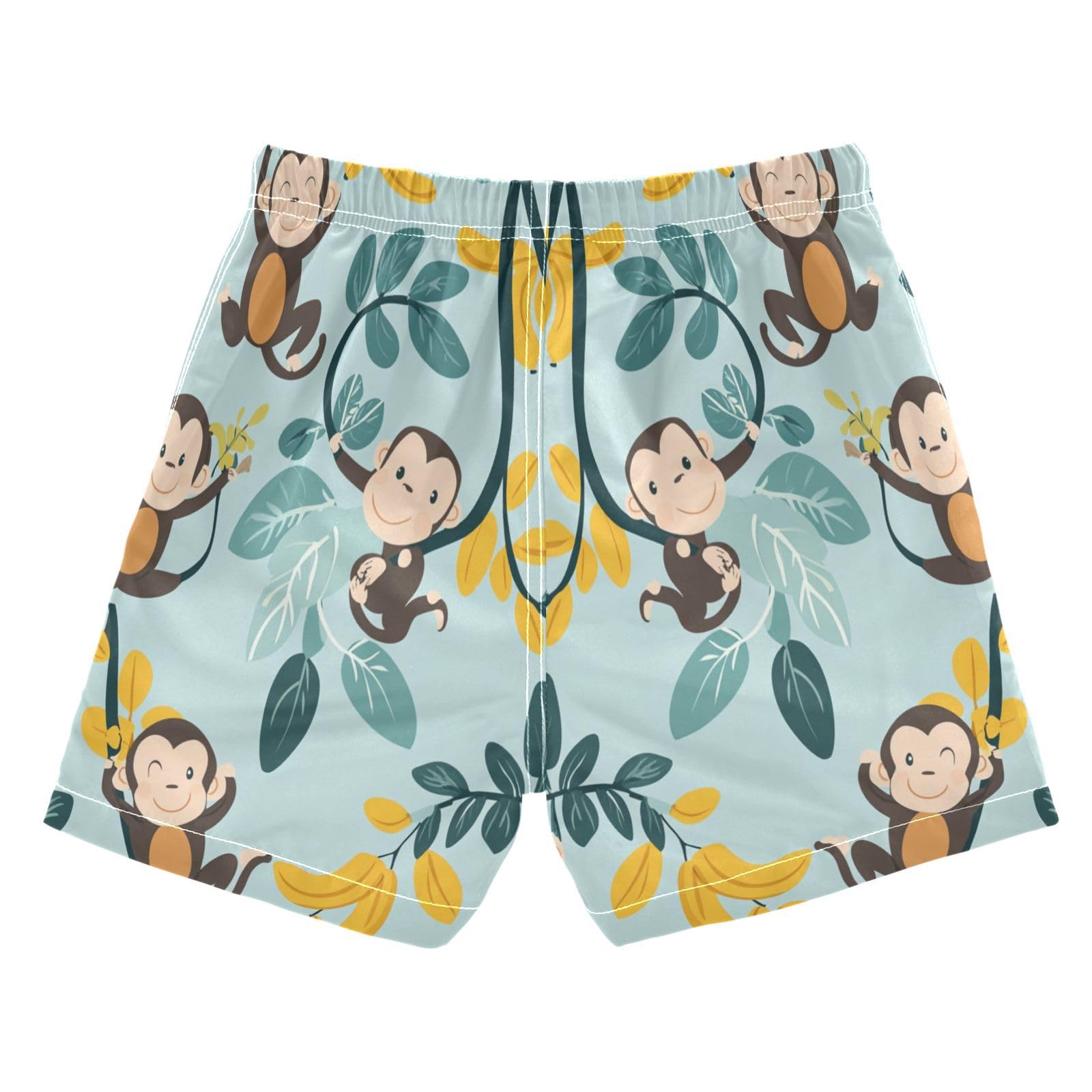 Jucciaco Boys Beach Board Shorts Monkey Blue Banana Cartoon Quick Dry Swim Trunk Swimwear for Kids