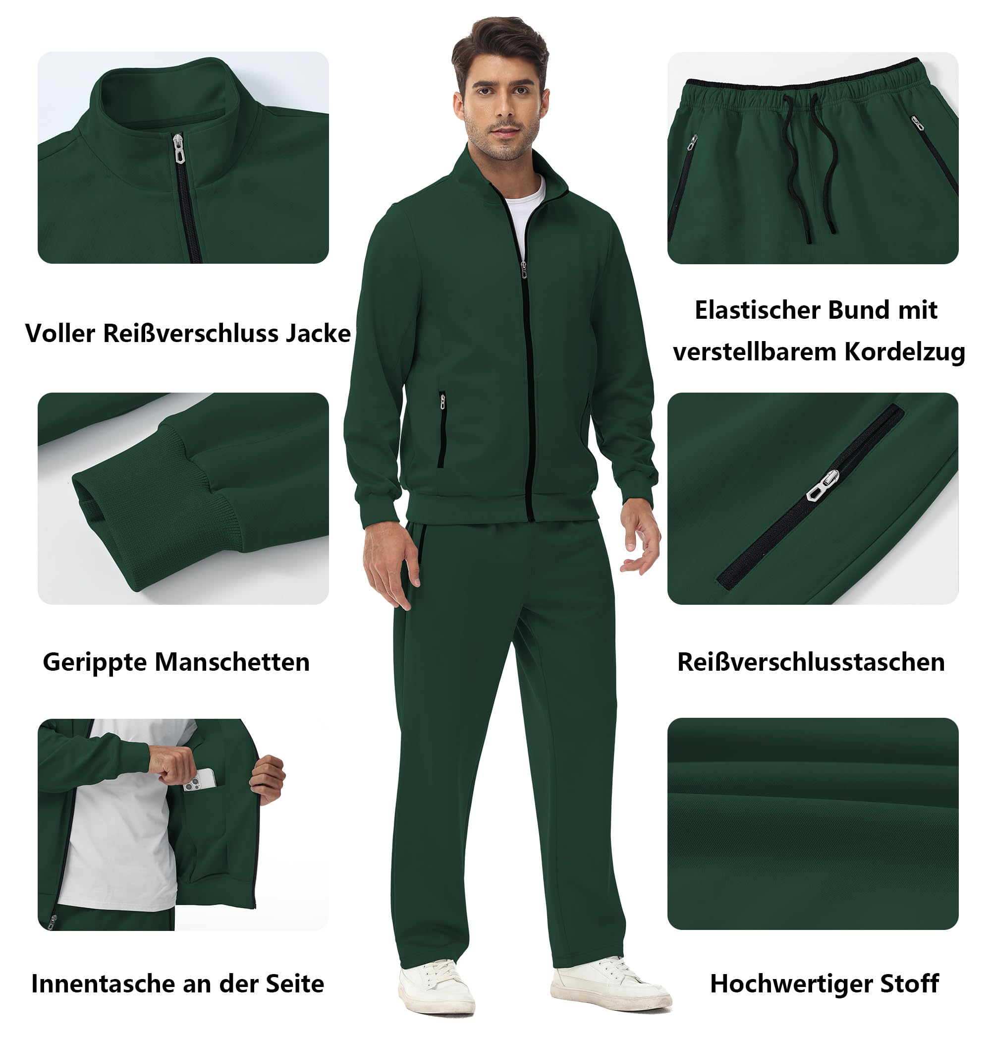Huayuzh Chándal para hombre de 2 piezas, juego de chándal deportivo con cremallera para correr, fitness, gimnasio, casa