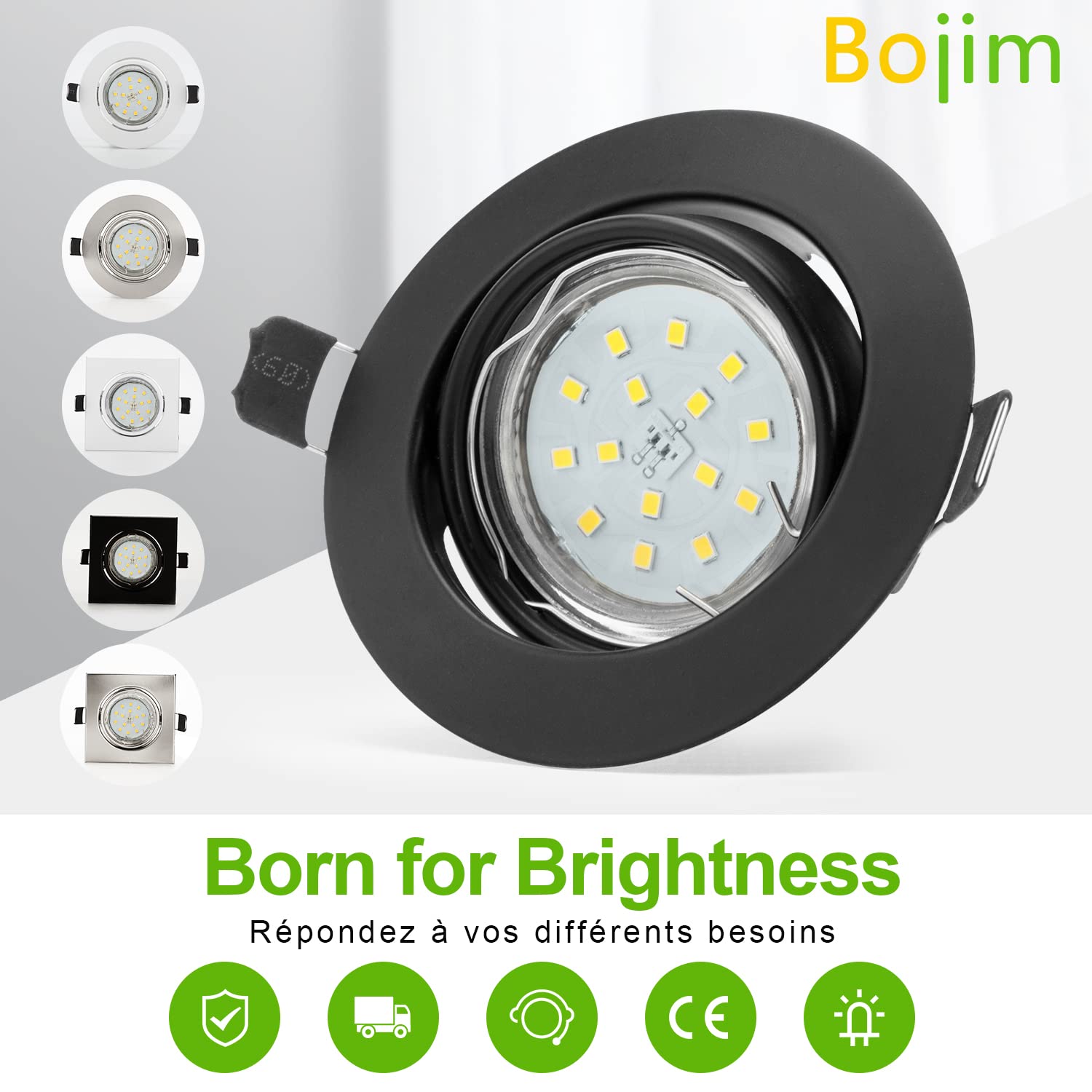 Bojim Foco Empotrable Led Techo Nergo, 10x Ojo De Buey LED Gu10 6W = Halogeno 54W Incluye Bombilla GU10 Blanco Natural 4000K 550Lm Luz de Techo Para Interior Redondo Esmerilado Ángulo Orientable 30°