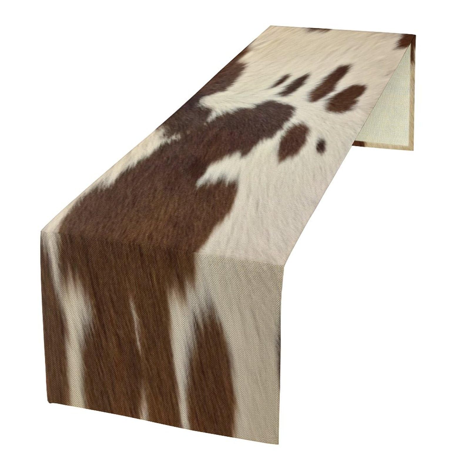 Cow Print Table Runner, Brown Cowhide Print Western Style Table Runner Country Farmhouse Cottage Cow Patten Table Decoration for Home Kitchen Dining, 13x36 Inch