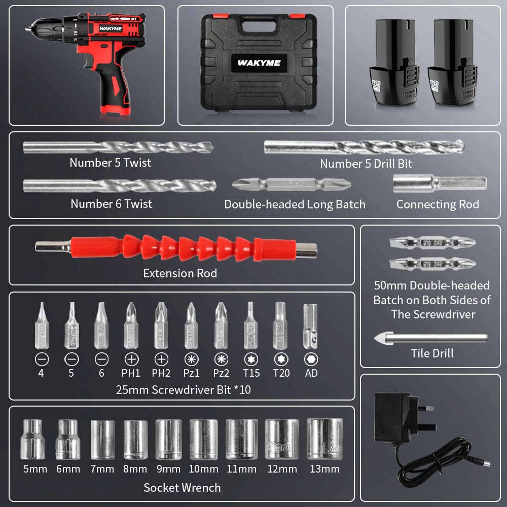Buy Cordless Drill Driver, WAKYME 12.6V 