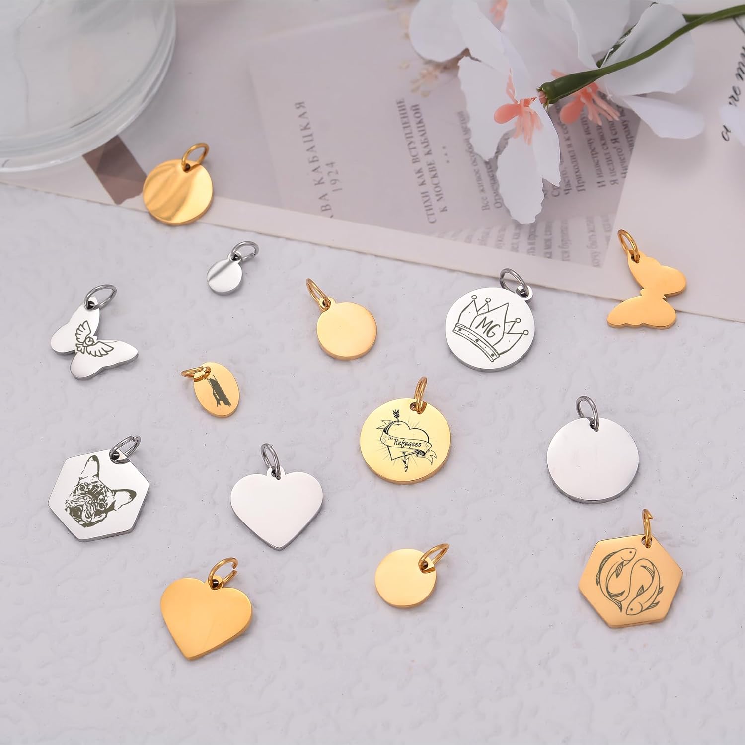 Custom Engraved Text/Logo Charms,Stamping Blanks Tag Charms,Personalized jewelry charms,Mirror Polishing tags for bracelets necklace jewelry making - Image 5