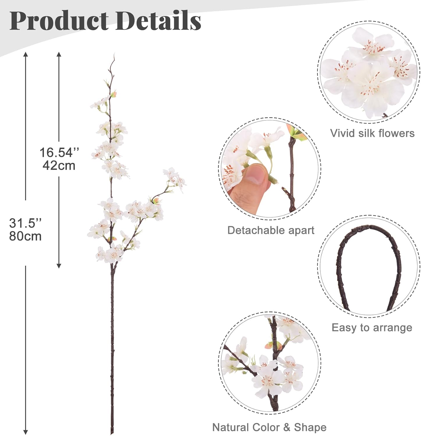 6 PCS Faux Cherry Blossom Branches Decor 31.5 Inch Long Stems Fake Artificial Flowers for Home Indoor Decoration Vase Arrangement Living Room Table Bedroom Spring Decor - Image 2