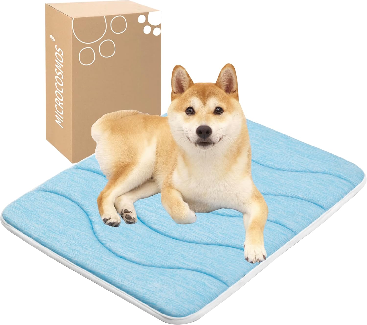 MICROCOSMOS 0.8″ Thick Cooling Dog Foam Pad & Summer Pet Sleeping Mat, Machine Washable, Materials Safe, Portable Flat Pet Bed for Dogs.(Sky Blue, 24″ x 18″)