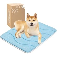 MICROCOSMOS 0.8" Thick Cooling Dog Foam Pad & Summer Pet Sleeping Mat, Machine Washable, Materials Safe, Portable Flat Pet Bed for Dogs.Sky Blue, 24" x 18"