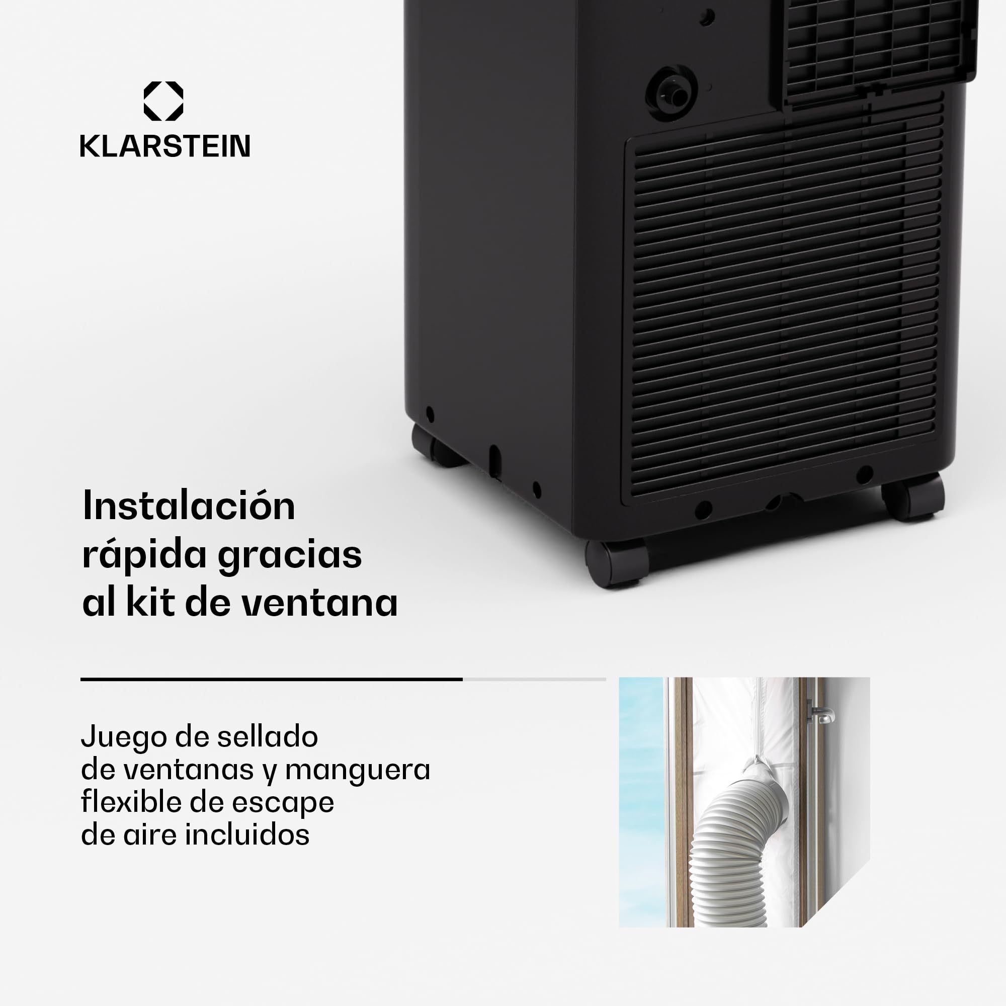Klarstein Aero Ring Aire Acondicionado Portátil - 9,000 BTU, 3 en 1: Enfriar, Deshumidificar & Ventilar, Control App & Voz, Para Habitaciones Hasta 31 m², Clase Energética A, Ruedas Incluidas, Negro