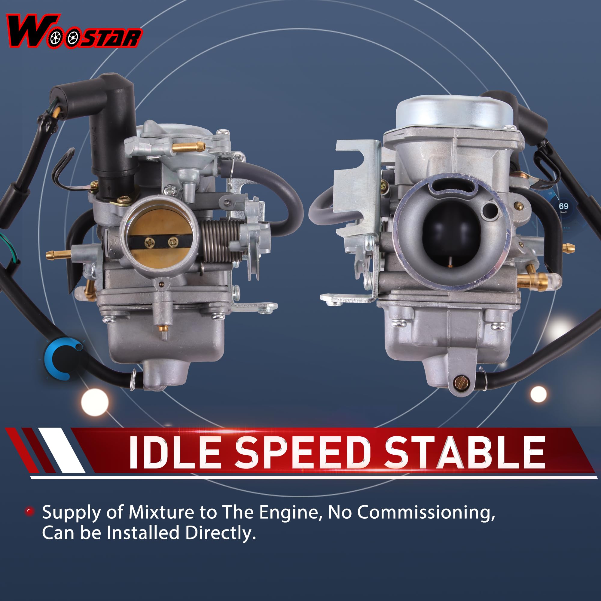 WOOSTAR Carburatore con Tubo Flessibile del Filtro del Carburante Sostituzione per CF250 Helix CN250 Elite CH250 GY6 250cc Scooter Go Kart