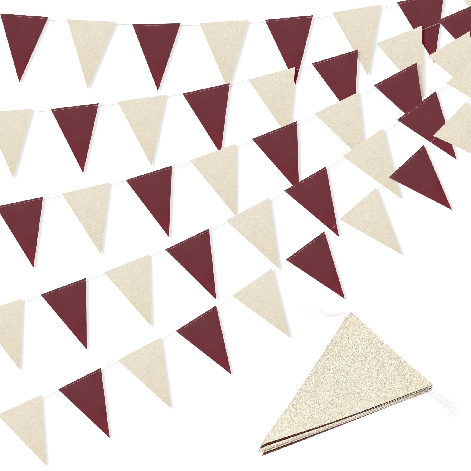M METERXITY 18M/59FT Triangle Pennant Banner Flag Metallic Paper Bunting Party Decoration Triangle Flags for Christmas/Graduation/Wedding/Birthday Champagne Gold,Wine Red