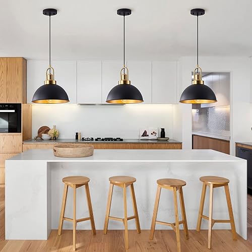 Miniatura 7 de Febeleven Lámpara colgante de granja negra mate, altura ajustable, luces de techo industriales colgantes vintage para cocina, isla, pasillo,