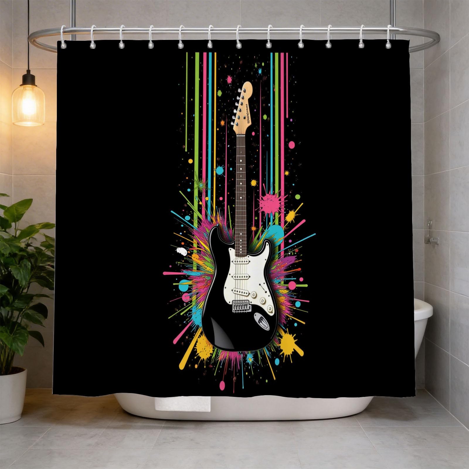 Hongduo 3D Guitar Shower Curtain for Stalls Bathtubs Chic Bathroom Decor Shower Curtain Set Polyester Fabric Waterproof 180x180cm/71X71 Inch with Hooks