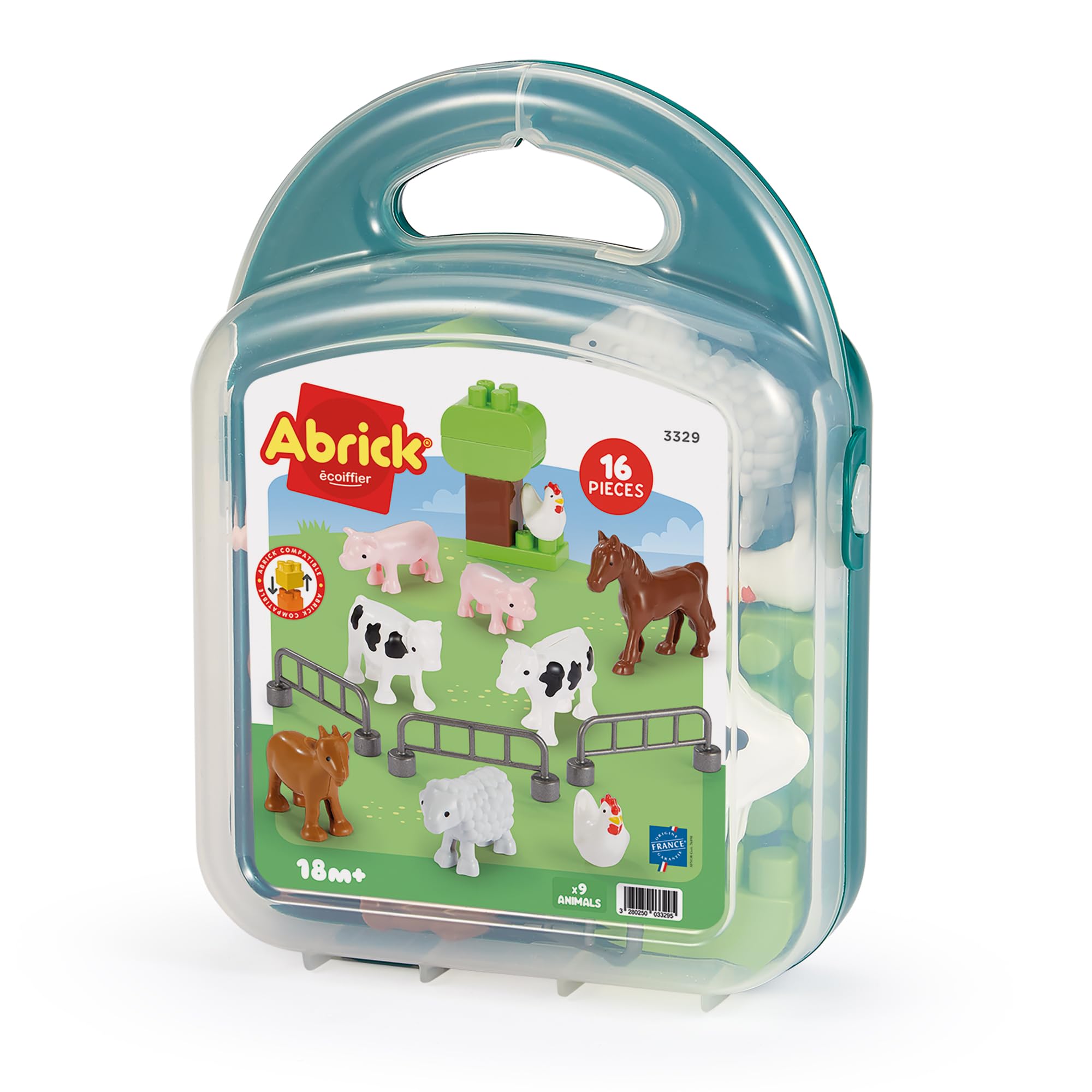 Ecoiffier - Children's suitcase with farm animals – figures with barriers and stones included – imitation game – from 18 months – toys for children – 3329 – France guarantee