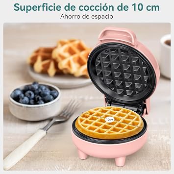 SNAILAR Mini Waffle Maker, 550W Waffle Iron, Ready Indicator Light, Non Stick Coating, Cool Touch Handle, Compact Size, Pink