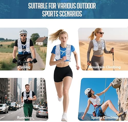 Miniatura 7 de Chaleco de hidratación ligero para correr para mujeres y hombres, mochila de hidratación ajustable transpirable con bolsa de agua de 1.5 L para