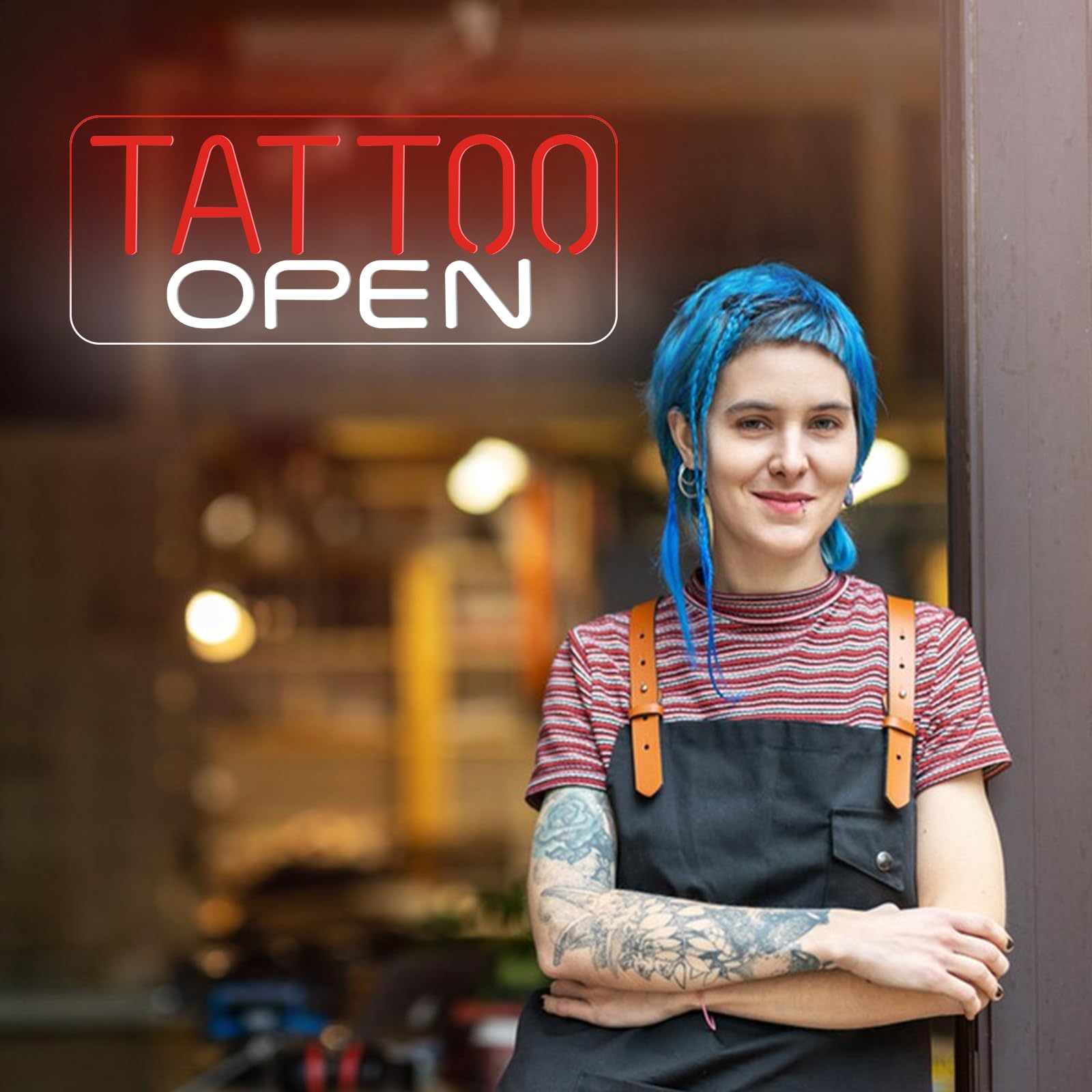 TATTOO OPEN Cartel de neón para decoración de pared, luz LED de neón regulable para salones de tatuaje, llamativo letrero de neón para bares, pubs, hoteles, salas de hombres, salas de ocio y salas de