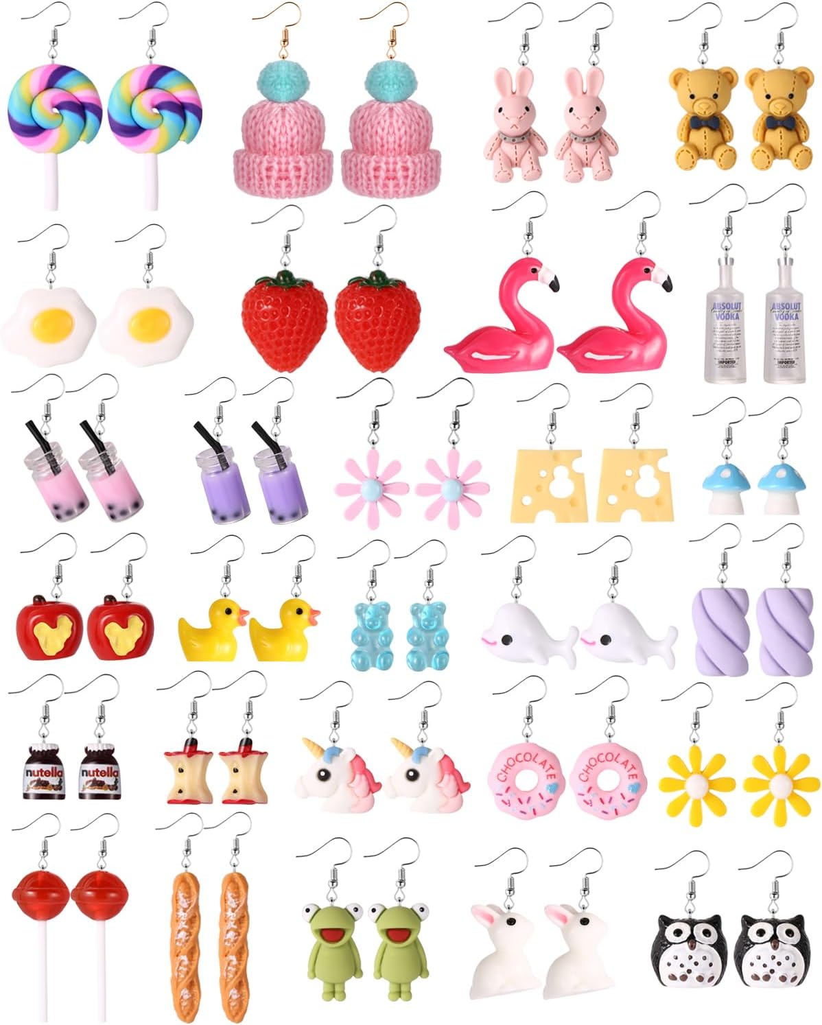 28 Pairs Weird Funny Earrings Set for Teens Girls Cute Fun Dangle Earrings for Women Mushroom Strawberry Daisy Donut Boba Food Animal Earrings Funky Aesthetic Earrings Kidcore Accessories