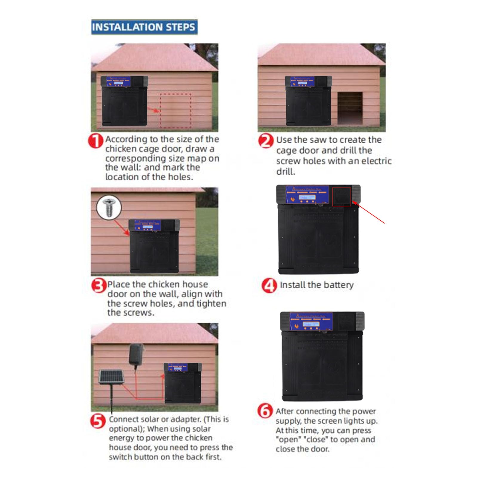 Porta Automatica per pollaio, sensore di Luce per Porta Automatica per pollaio, Doppia Porta, apriporta Anti pizzicamento, con Timer, Schermo LCD, avviso di Batteria scarica (Nero)